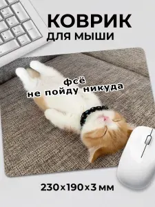 Коврик для мышки мем прикол Котик лежит Фсё никуда не пойду