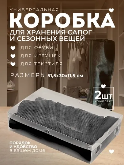 Коробка для хранения сапог, прозрачный пластиковый органайзер с крышкой, набор 2 шт