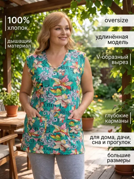 Wakas Textile Футболка оверсайз домашняя больших размеров хлопок