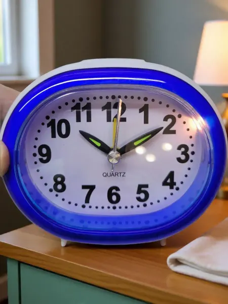 TimeWall Овальные синие часики с выключением будильника вверху