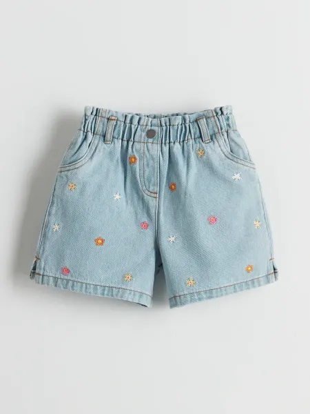 LC Waikiki Джинсовые шорты с вышивкой и эластичным поясом для девочек