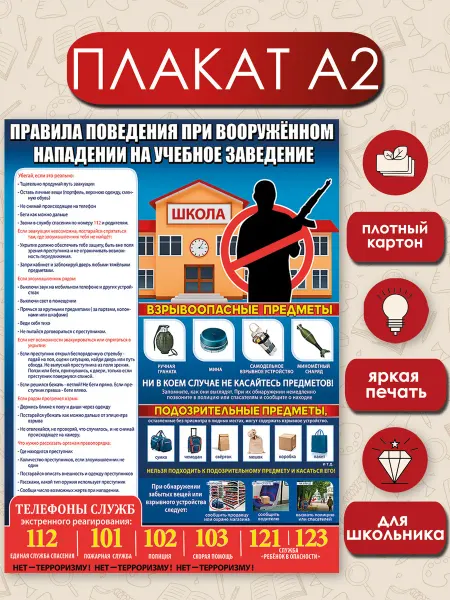 ТМ праздник Правила поведения при нападении в школу, класс ОБЖ А2