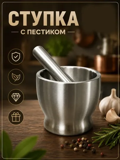Ступка с пестиком из нержавеющей стали, металлическая ступка для специй, трав, чеснока