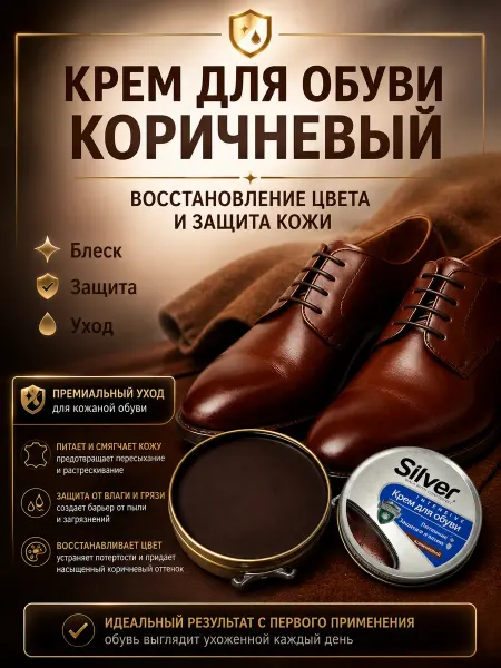 Ольчик Крем для кожаной обуви коричневый, блеск и защита от влаги