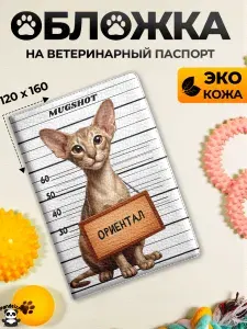 Обложка на ветеринарный паспорт с принтом Ориентальная кошка