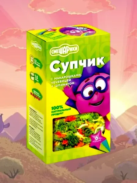 Гурмайор Детский супчик Смешарики с макарошками, чечевицей и шпинатом