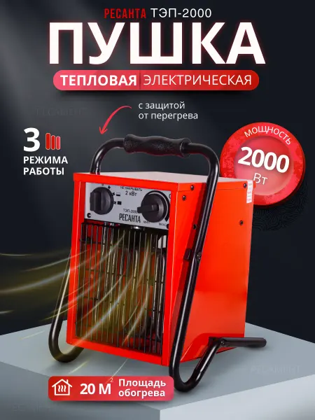 РЕСАНТА Электрическая тепловая пушка, обогреватель ТЭП-2000