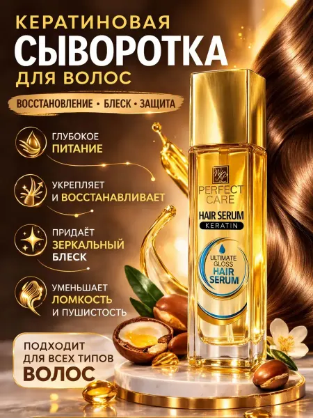 Наз01 Сыворотка для волос с кератином несмываемая блеск и гладкост…