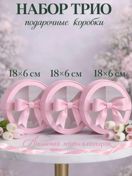 Набор круглых подарочных коробок с прозрачной крышкой