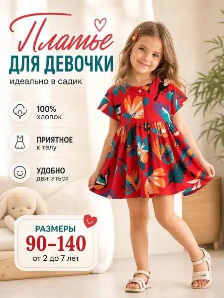 Платье детское с коротким рукавом хлопковое для сада