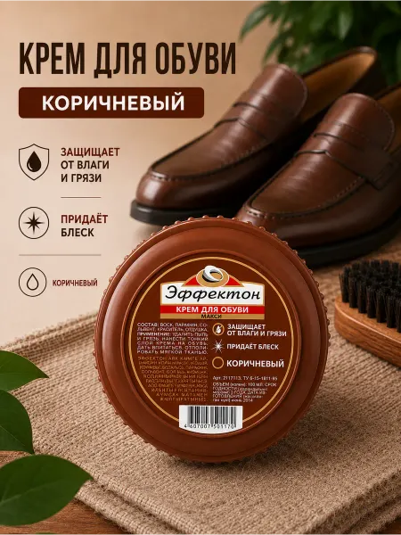 Эффектон Крем для обуви коричневый шайба 100мл