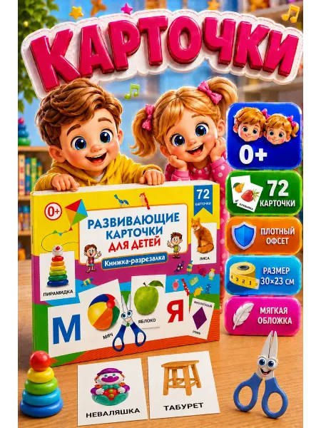 Владис Развивающие карточки для детей. Книжка-разрезалка (72 шт.)