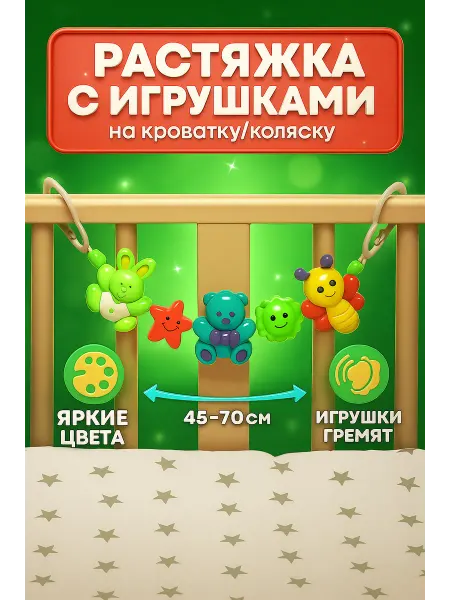 Крошка Я Растяжка на коляску-кроватку Пчелка, мишка, зайка, игрушка