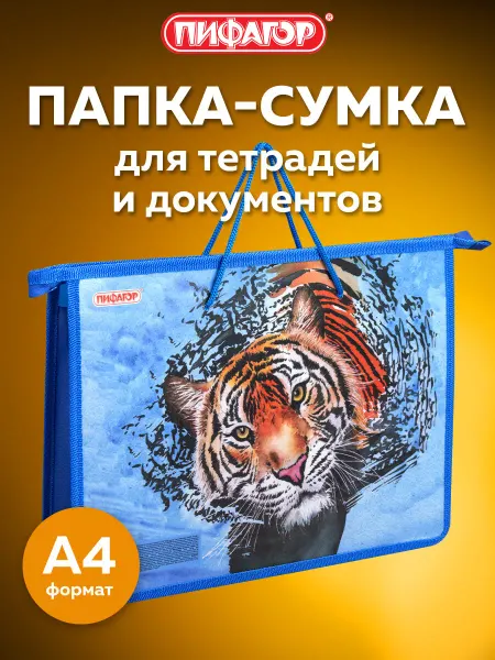 Пифагор Папка-сумка для тетрадей канцелярская с ручками на молнии