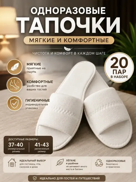 Тапочки одноразовые размер 38–43