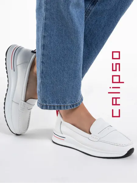 Calipso Мокасины женские белые на платформе