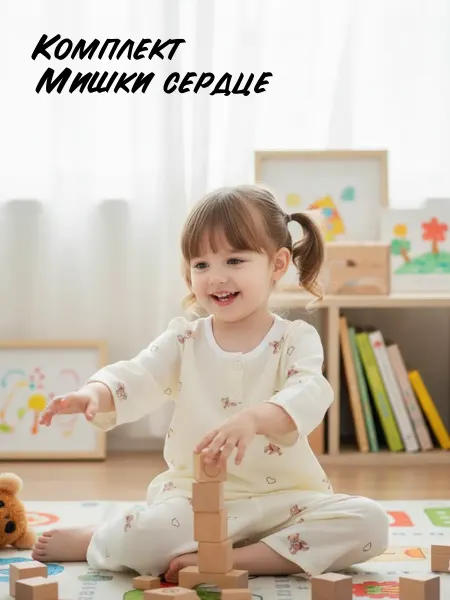 Детский домашний комплект сердце мишки