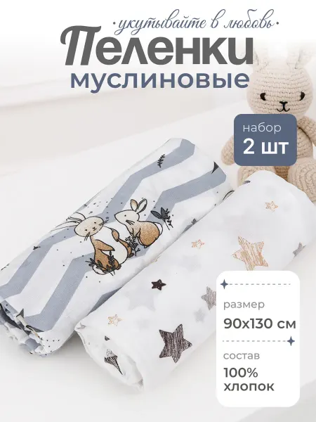 Inlovery Пеленки для новорожденных муслиновые, 2 шт