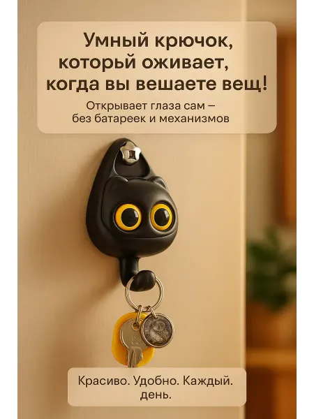 Берри1383 Ключница настенная крючок без сверления кот держатель ключей