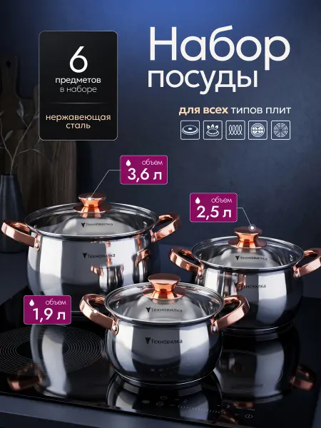 ТЕХНО-ВИЛКА Набор кастрюль с крышками