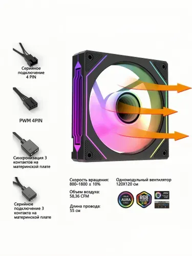 Вдув-черное-Компьютерная сборка/Вентилятор для корпуса-PWM+ARGB-120MM