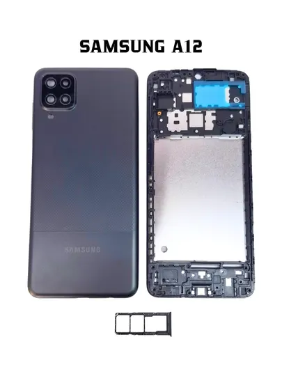 Задняя крышка Samsung A12 + рамка корпуса, боковые кнопки, SIM-лоток и ободок камеры