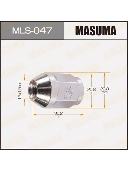 MASUMA MLS-047 Гайка KIA 12x1.5мм L=35.2мм, под ключ=21мм 5 шт