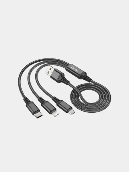 Кабель Hoco X76 Super 3-в-1, iP+Type-C+Micro, нейлон, длина 1 м, только зарядка