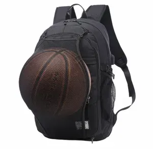 Рюкзак MyPads M-1696 из нейлоновой, непромокаемой ткани, для ноутбука Dell Asus Acer Lenovo HP Xiaomi диагональю 14/15.4 дюймов с USB портом. Мужской, с сеткой для мяча, черного цвета, молодежный.