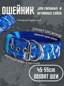 Ошейник с принтом "Волны". Размер 45-55см. Усиленный на пряжке, для прогулок, спорта, дрессировки. Ширина 5см
