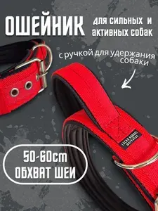 Ошейник с ручкой. Размер 50-60см. Красный с чёрным. Усиленный, широкий, для средних и крупных собак. Для прогулок, дрессировки, спорта. Ширина 5см