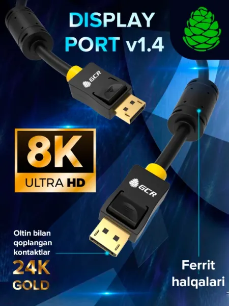 Кабель DisplayPort v1.4 8K 60Hz 4K 32 Гбит/с ферритовые кольца для ТВ PS3 PS4 X-Box 360