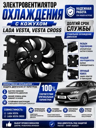 Электровентилятор охлаждения Lada Vesta, X-Ray, Renault 2180