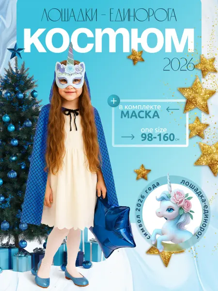 Костюм лошадки-единорога (маска голубая+плащик)