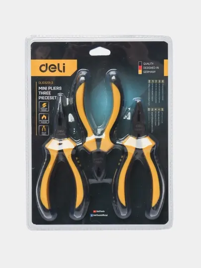 Набор Deli EDL103201-3, плоскогубцы 5"+длиногубцы 5"+кусачки 5"