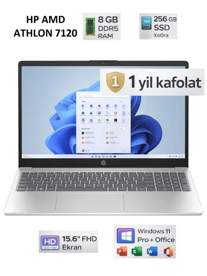 Ноутбук HP AMD ATHLON 7120U DDR5 8GB 256GB 15.6" FHD Windows 11 Pro +мышка