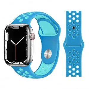 Ремешок силиконовый перфорированный Great case Sport NK для Apple Watch 42/44/45/49 мм, 235мм, на кнопке, голубой+бирюзовый (22)