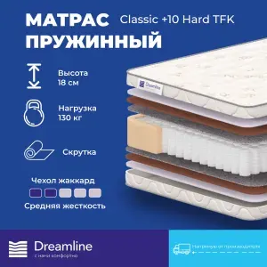 Матрас ортопедический 160x200 Dreamline Classic +10 Hard TFK, независимые пружины