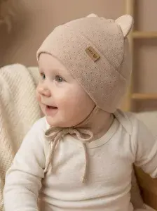Шапка с завязками ажурная с ушками