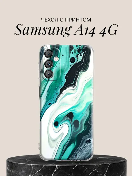 Samsung Чехол на A14 4G с принтом Бирюзовый мрамор