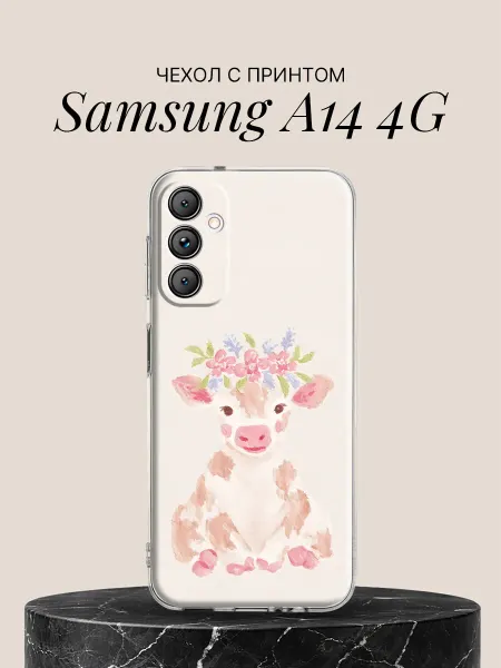 Samsung Чехол на A14 4G с принтом Телёнок в цветочном венке