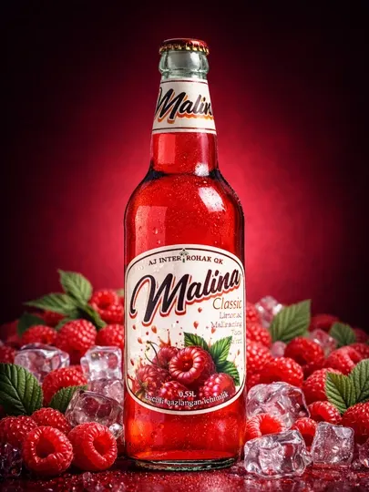 Лимонад, Малина 0,5 л, газированный в стеклянной бутылке, Натуральный вкус по ГОСТу