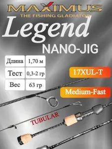 Удилище спин. Maximus Legend NANO-JIG 17XUL-T 1,7m 0,3-2g