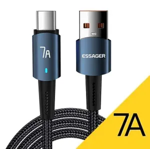 Кабель USB TYPE C / 2.0 М / Essager 100 вт 7A USB Type-C для Xiaomi Poco Samsung OPPO Realme VIVO Oneplus Huawei Honor / Кабель для быстрой зарядки и передачи данных / Кабель тайпси