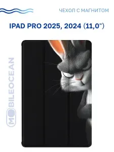 Чехол для Apple iPad Pro 2025 M5, iPad Pro 2024 M4 (11.0") (A3357, A3358) с рисунком, с магнитом, черный с принтом ЛЮТЫЙ ЗАЯЦ / Айпад Про М5 М4 2025 2024 11