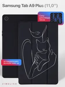 Чехол на Samsung Tab A9 Plus 11.0" (X210 X215 X216) с рисунком, трансформация в подставку, с soft-touch покрытием, черный с принтом ДЕВУШКА С КОШКОЙ / Самсунг Галакси Таб А9 Плюс