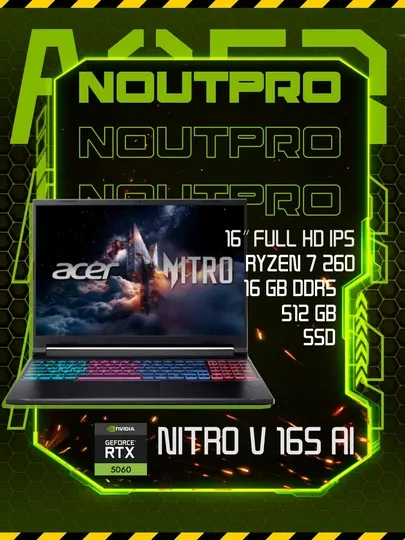 Ноутбук Acer Nitro V16S AI, Ryzen 7 260,16.0 FHD IPS 180Hz,RTX 5060/8GB RAM 16DDR5/512GB