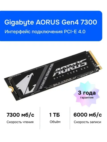 Gigabyte 2 ТБ Внутренний SSD-диск AORUS Gen4 7300 M.2 PCI-E 4.0, M.2, PCI-E 4.0 (AG4732TB N)