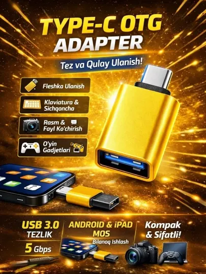 Адаптер Type-C OTG для Android и iPad, переходник для флешки, мышки и клавиатуры, USB 3.0