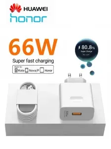 Сетевое зарядное устройство USB для Huawei/Honor, 66W, QC3.0 (c кабелем Type-C, 6A, чип SuperCharger), белый